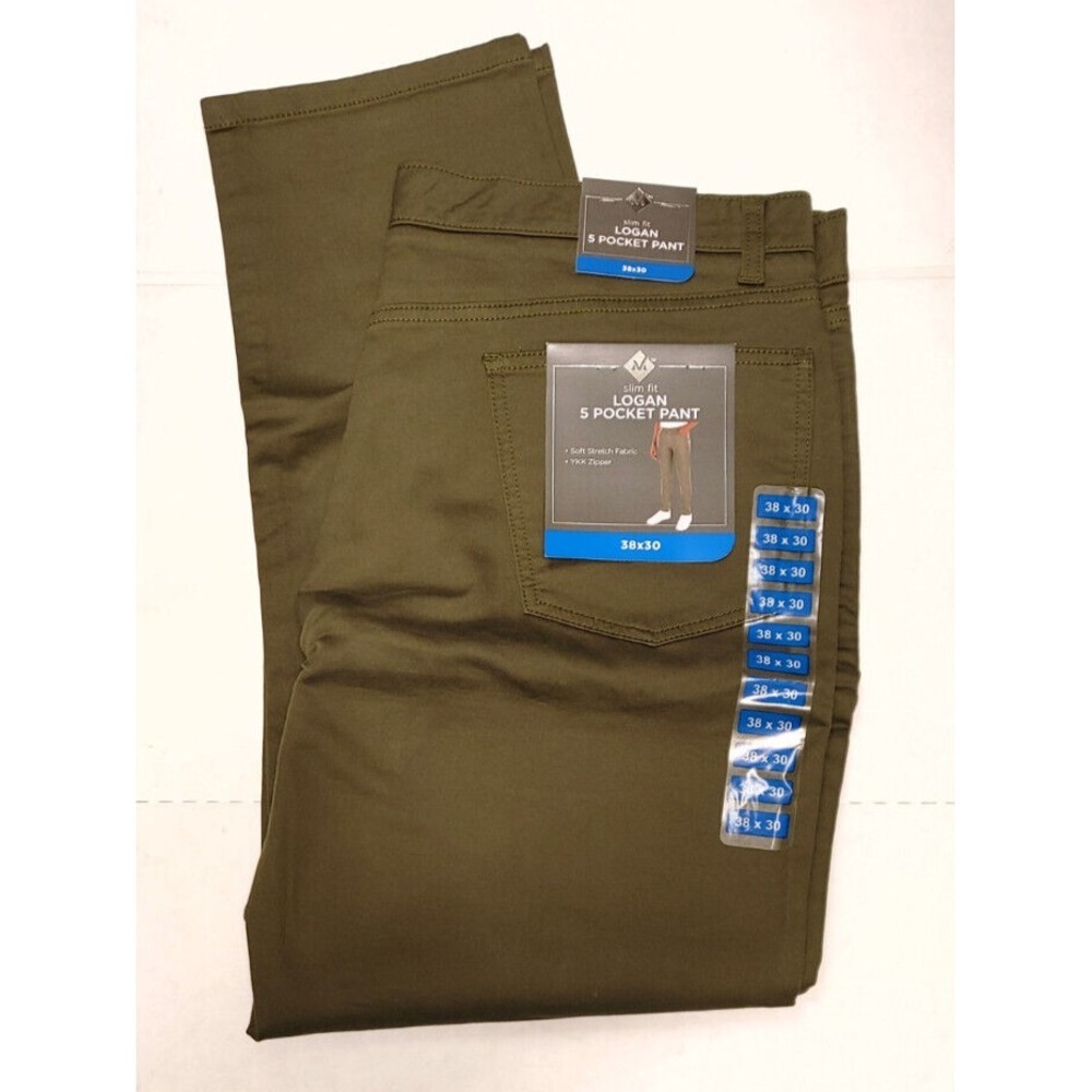 NWT Men's Faded Green MEMBERS MARK Slim Fit Logan Pants 38X30